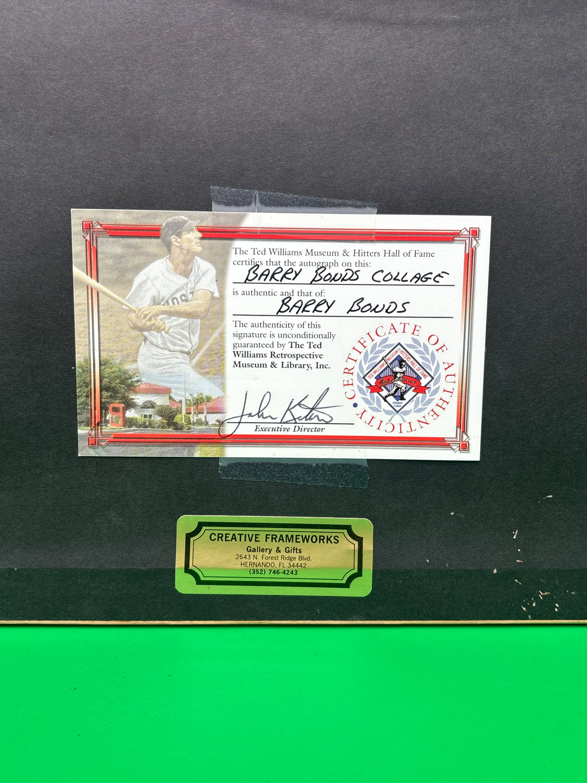 Barry Bonds Signed Framed Photo SF Giants Ted Williams Museum COA MLB Hologram