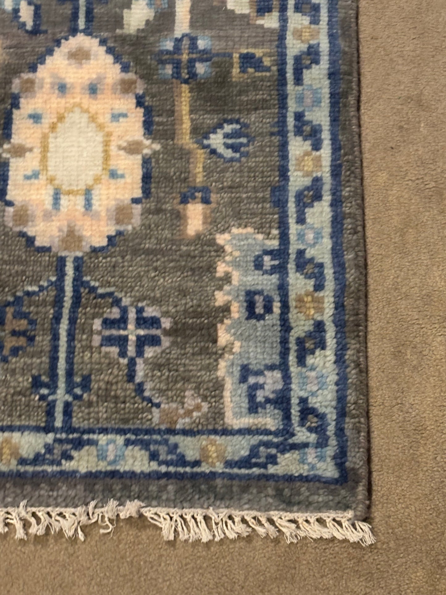 Handmade Oushak Style Wool Accent Rug 2x3 Gray Blue Turkish Floral Boho Decor