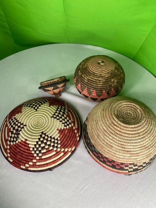 3 Hand Woven African Baskets With Colorful Patterns