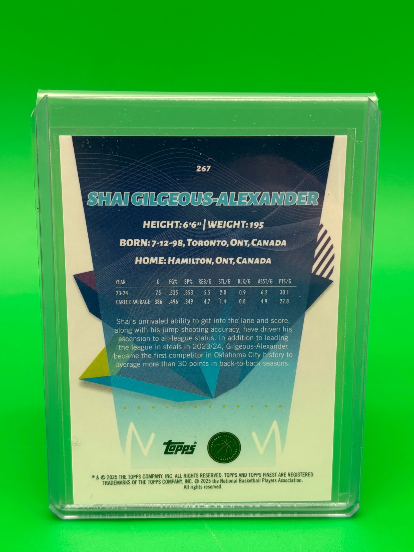 2025 Topps Finest Shai Gilgeous-Alexander Blue Checkerboard X-Fractor /49 #267 SGA Thunder