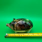 Antique Yellowware Piggy Bank Green Drip Glaze Hole Eyes Pottery Still Bank 6.5”