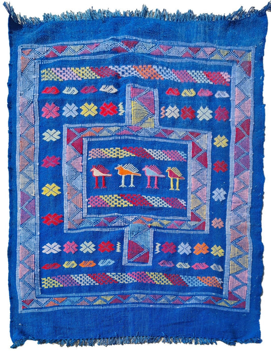 Rare Hand Knotted Vintage Morocco Sumouk Kilim Kilm Wool Area Rug 4.6 x 3.1 Ft