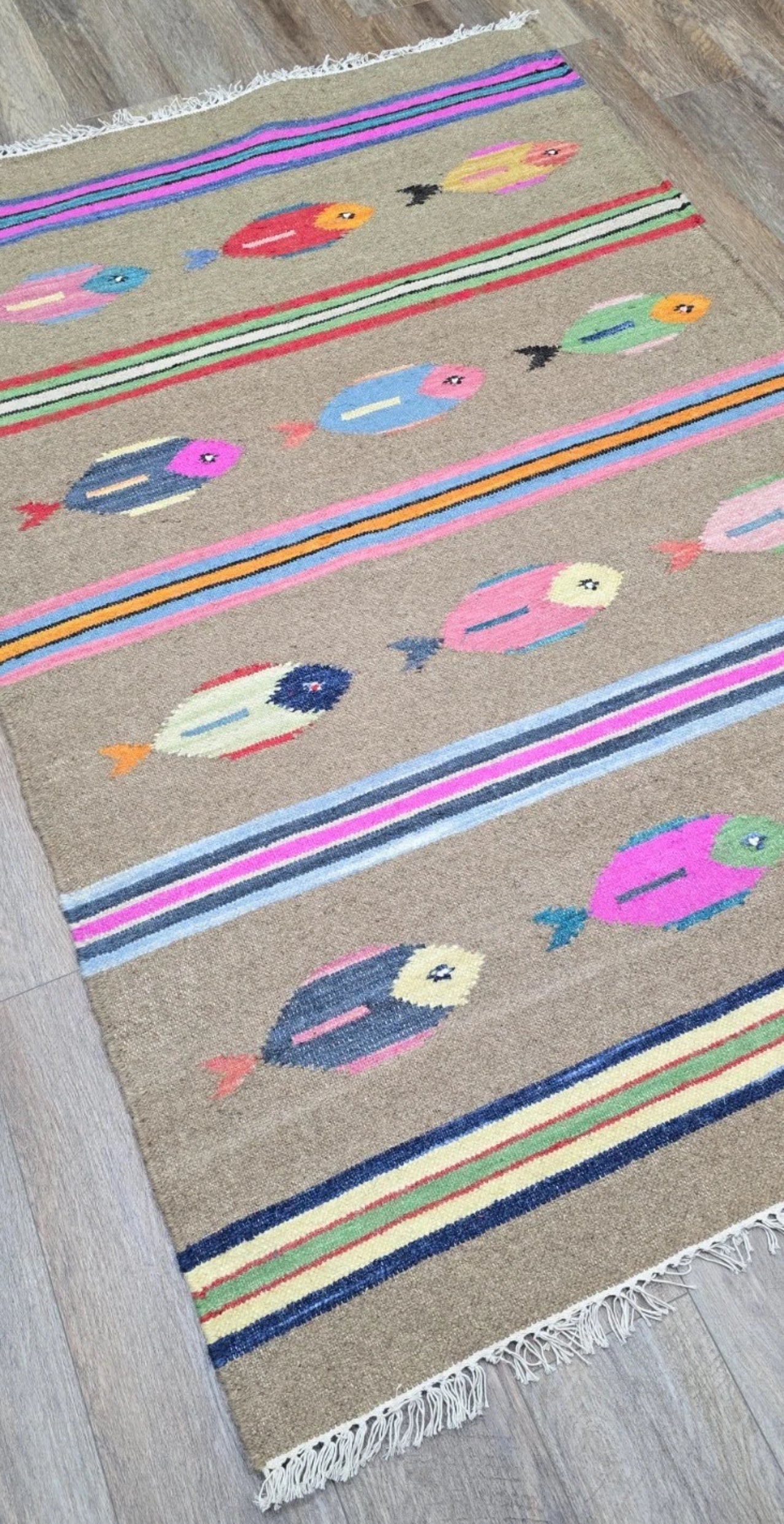 Turkish Bohemian Rug, Tree Of Life, Fish Design Turkish Rug,Hand Made 4x6 Ft