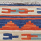 Vintage Hand Knotted Shiraz Kilim Wool Area Rug 2.9 x 2.1 Ft Blue Orange Persian Style