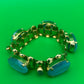 Vtg Baby Blue Rhinestone Link Goldtone Bracelet 7” Statement Costume Jewelry