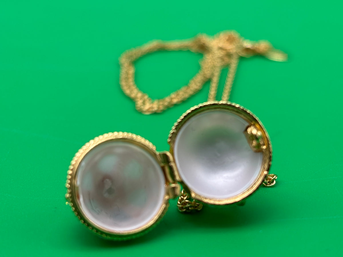Vintage Joan Rivers Fabergé Egg Locket Necklace Gold Tone AB Rhinestones Signed