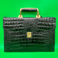 Vintage Vivage Black Croc Embossed Leather Briefcase Satchel Gold Hardware Key