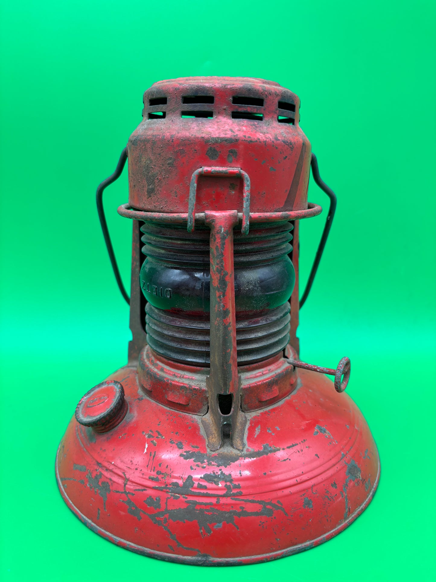 Vintage Dietz No. 0 Red Globe Kerosene Lantern Antique Tubular Railroad Barn Lamp