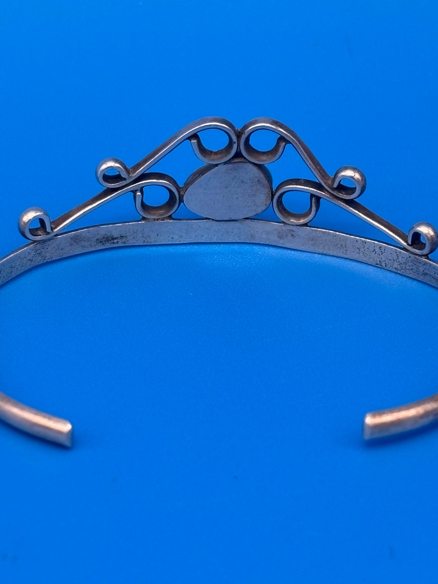 Vintage Sterling Silver Turquoise Cuff Bracelet Openwork Southwestern Design