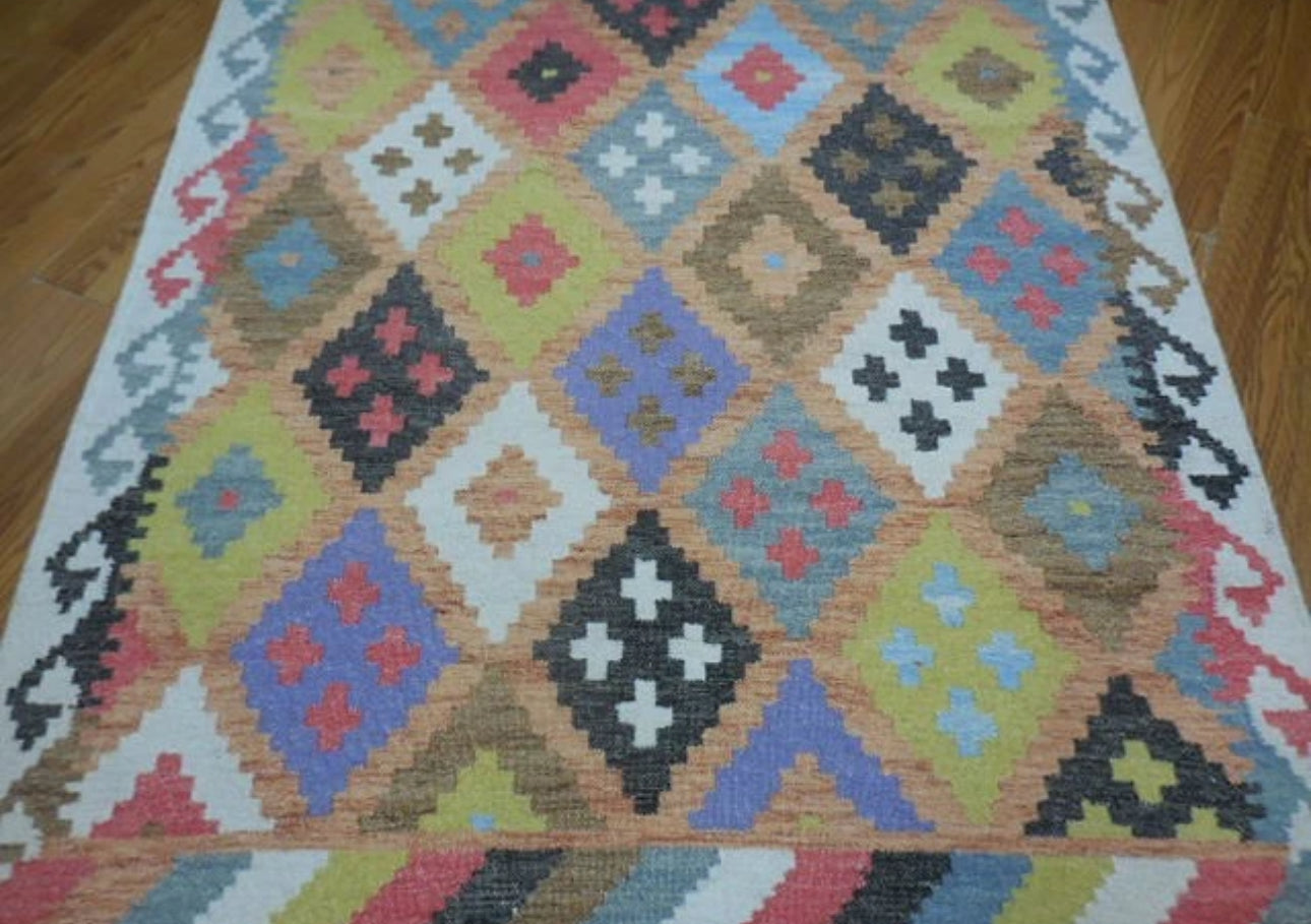 Turkish Oushak Rug, Flat Weave Oushak Rug, Handmade Bohemian Rug, 4x6