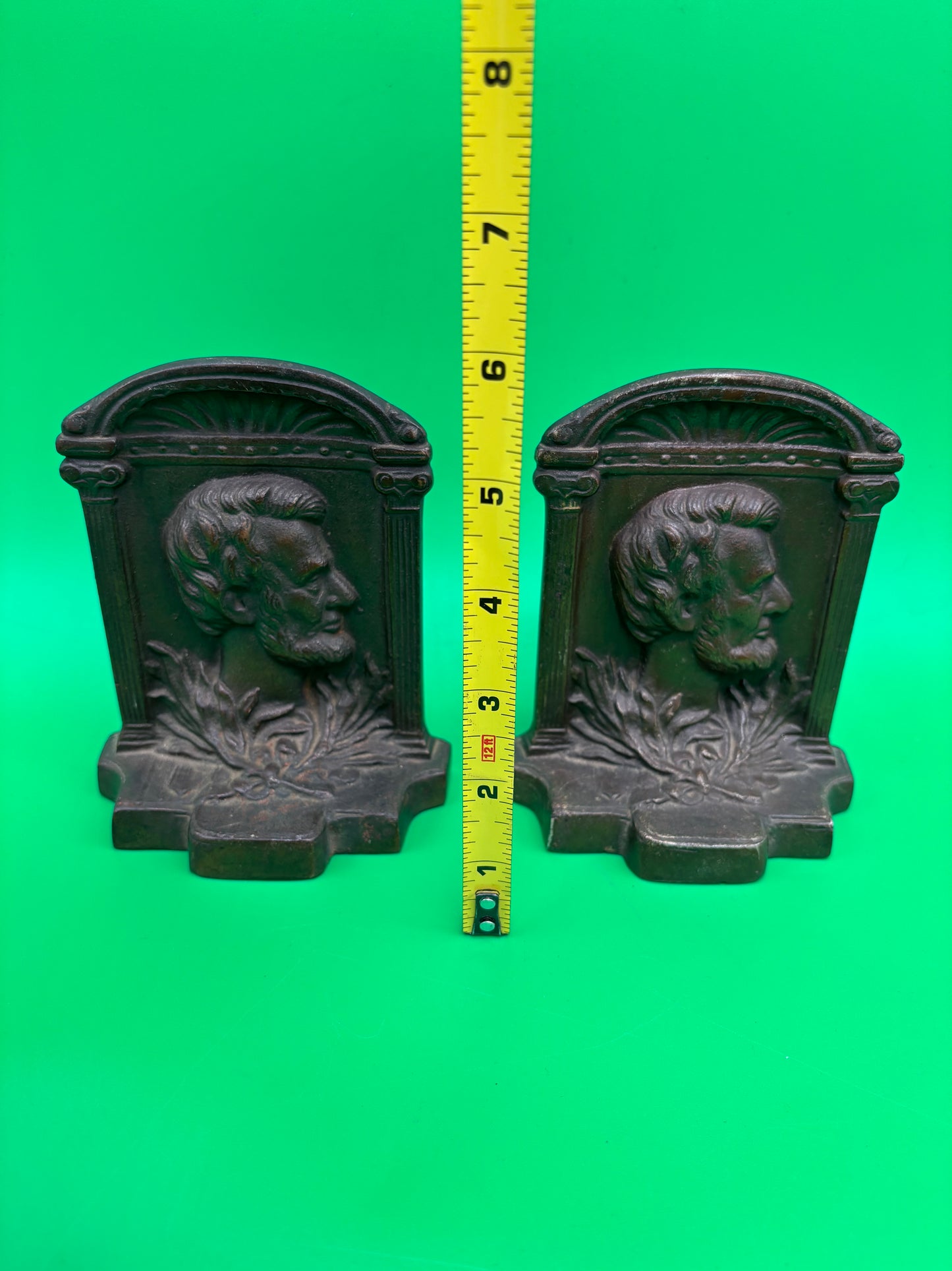 Vintage Heavy Metal Abraham Lincoln Bookends Pair Civil War Era Style