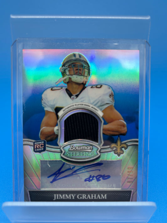 2010 Bowman Sterling Blue Refractor Jimmy Graham RC ROOKIE AUTO JERSEY 87/99