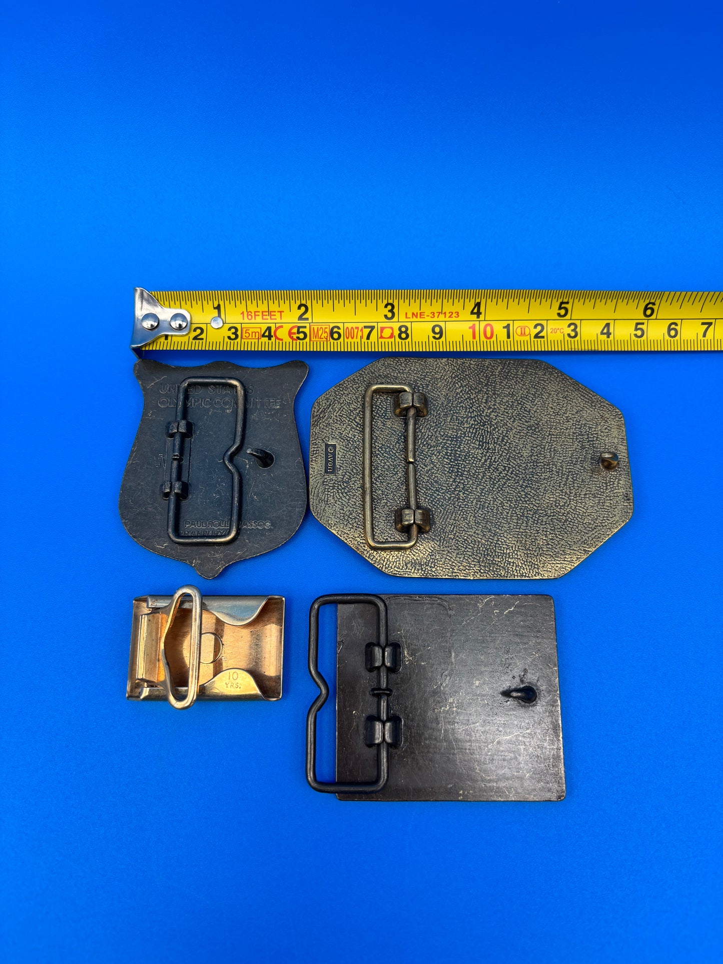 Vintage Belt Buckle & Money Clip Lot Avon Train USA Olympics Westinghouse 4 Pc
