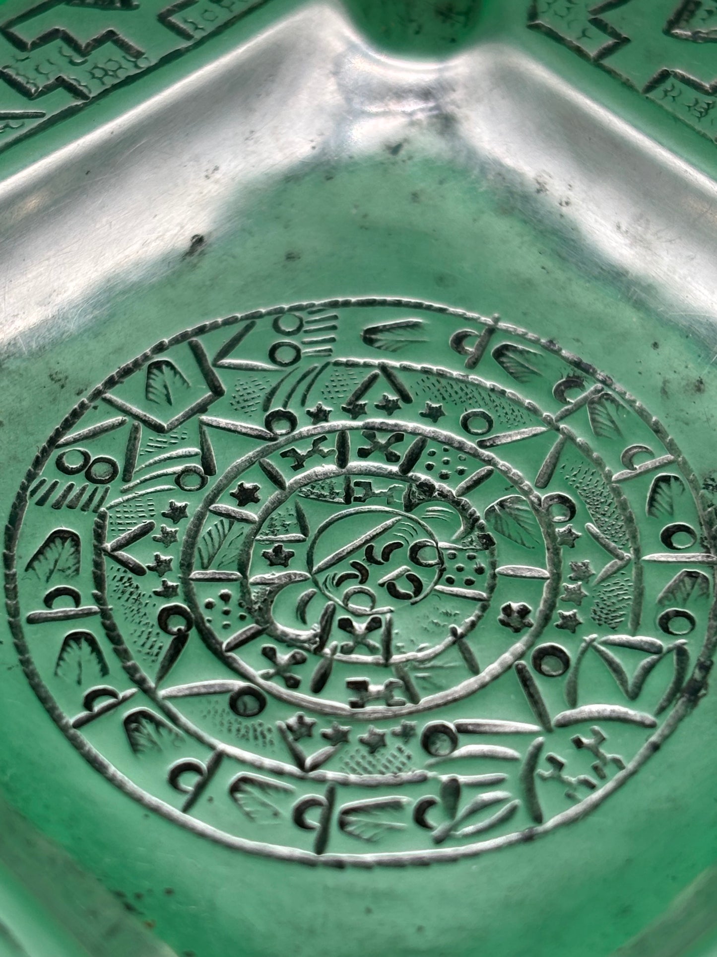 Vintage Mexico 900 Silver Ashtray Aztec Calendar Stamped Design 38g 3.25”