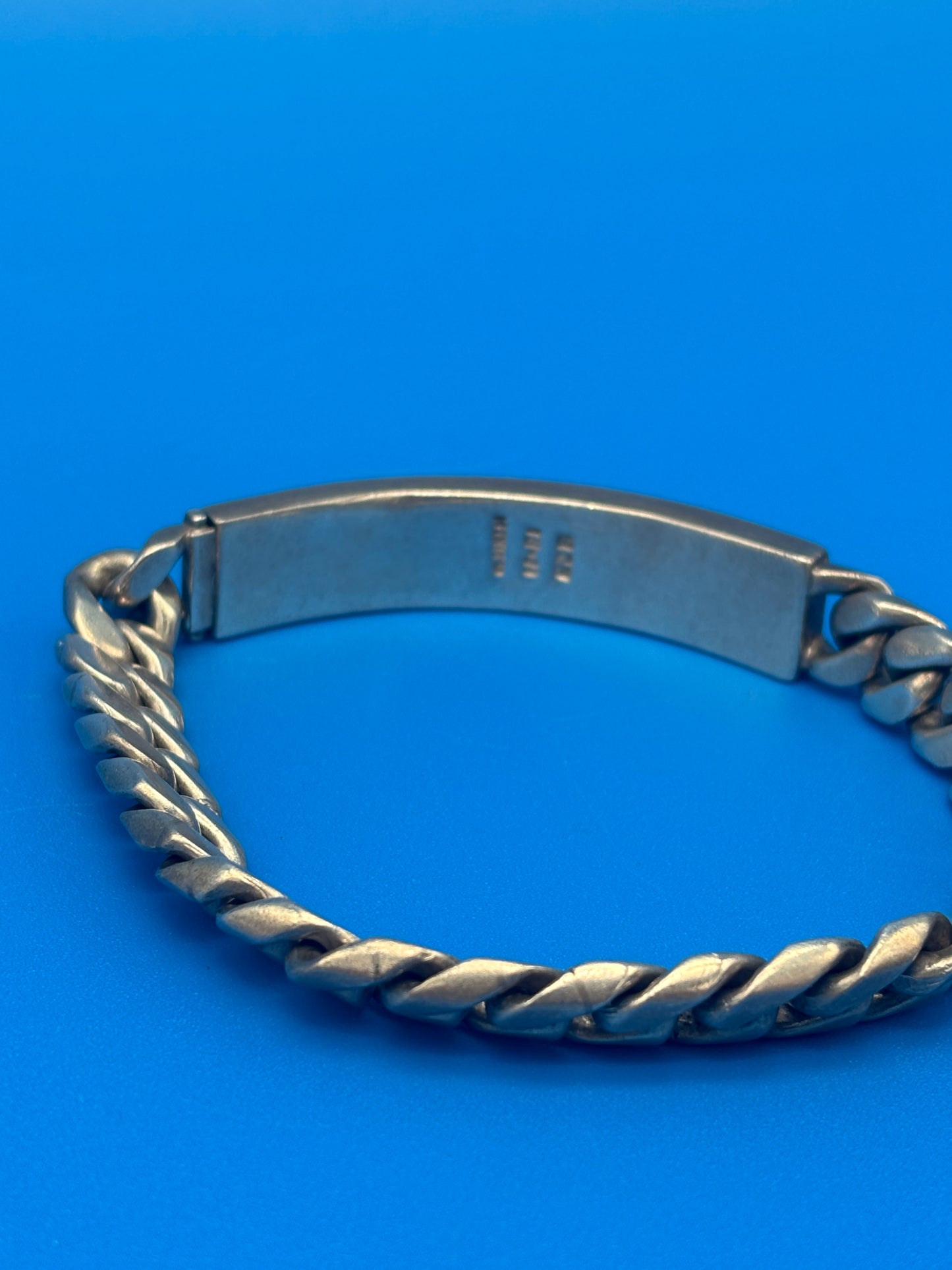 Heavy Vintage Mexico 925 Sterling Silver ID Bracelet Curb Link 65g Engraved BLANCA
