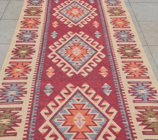Vintage Hand Woven Kilim Rug Wool Flat Weave Tribal Area Rug 4.9 x 2.6 Ft