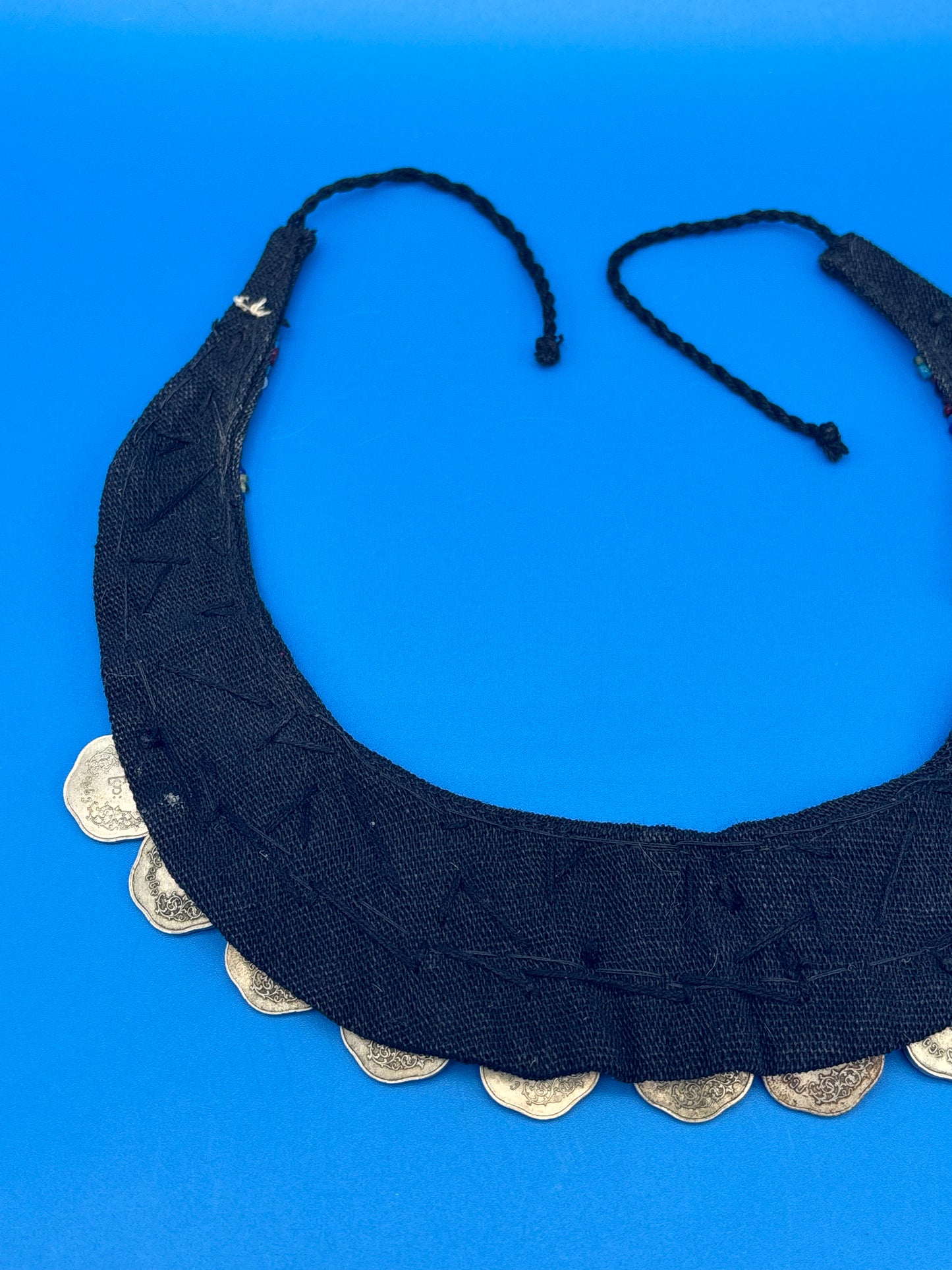 Vintage HUGE Tribal Bib Necklace Cowrie Shells Beads Myanmar Coins Boho Statement