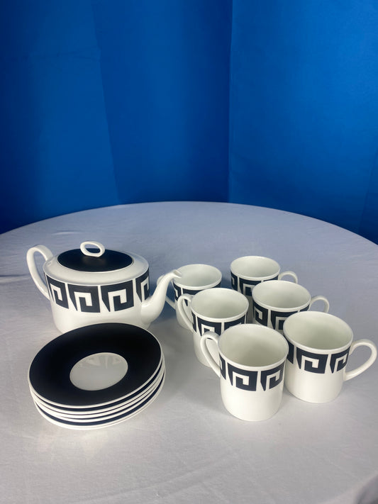 Coffee & Dessert Set Susie Cooper Design "Black Keystone" By Wedgewood Bone China Made In England