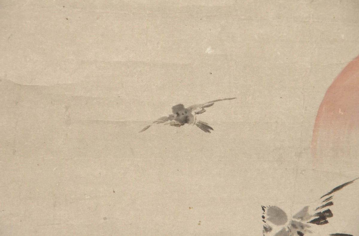 Kano Eigaku Japanese Edo Hanging Scroll Sparrows Morning Sun Signed Sealed Box