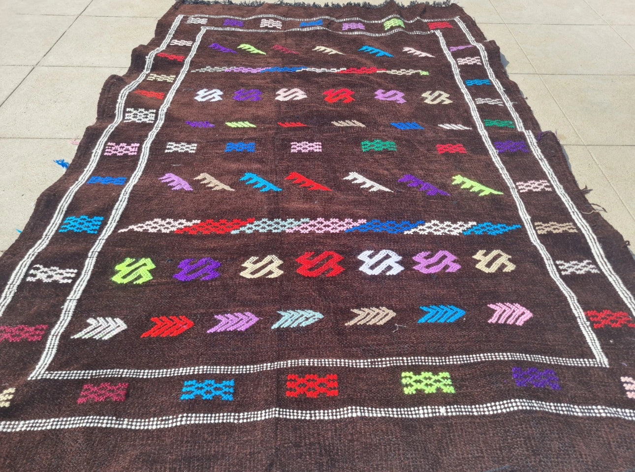 Rare Hand Knotted Vintage Morocco Sumouk Kilim Kilm Wool Area Rug 4.6 x 3.2 Ft