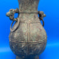 Chinese Archaistic Bronze Hu Vase Elephant Head Ring Handles Figural 11”
