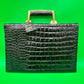 Vintage Vivage Black Croc Embossed Leather Briefcase Satchel Gold Hardware Key