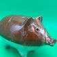 Antique Vintage Yellowware Piggy Bank Stoneware Mocha Drip Glaze Hole Eyes