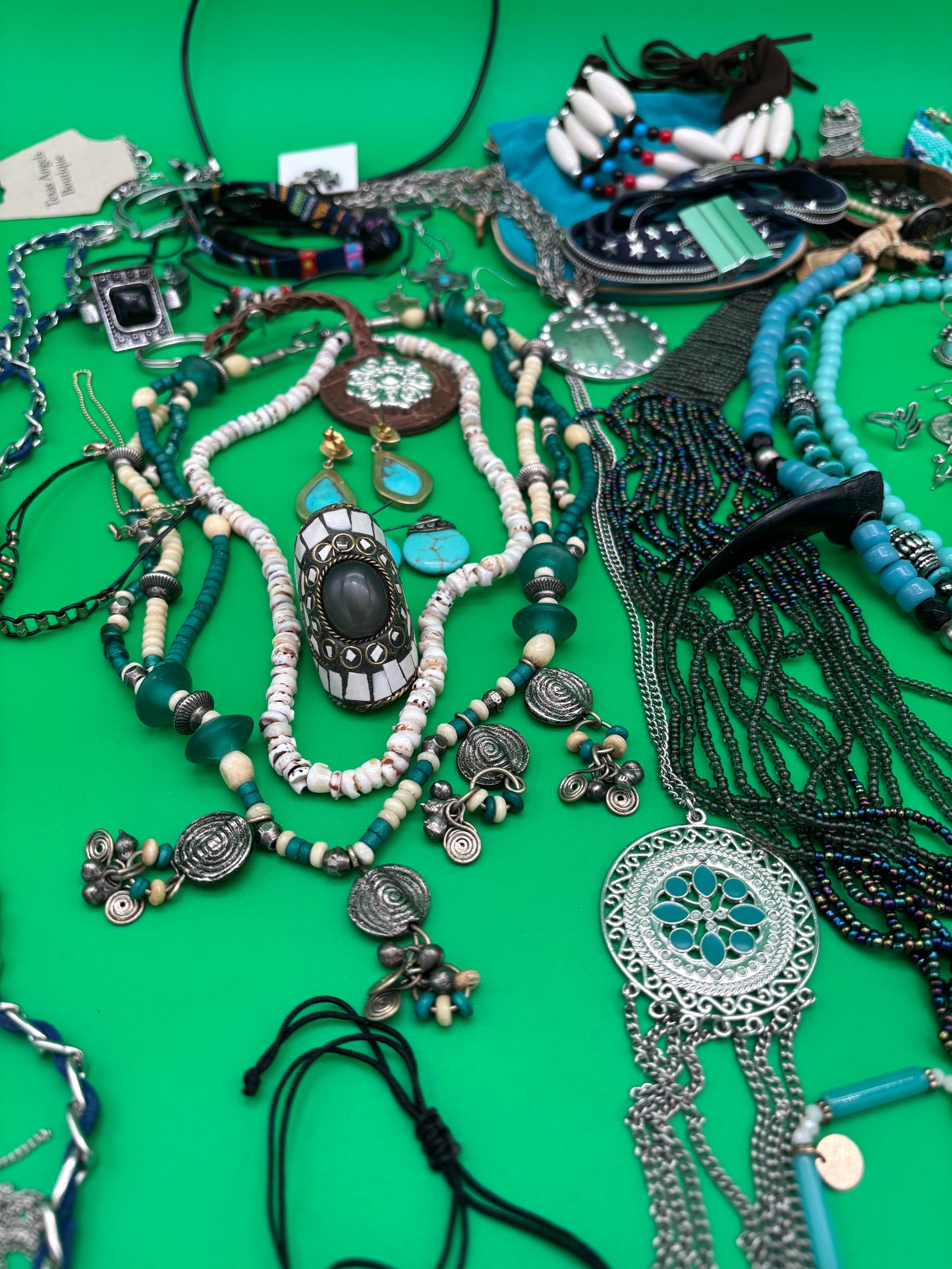 Large Boho Southwestern Jewelry Lot Turquoise Tribal Silver Tone Statement Necklaces Bracelets