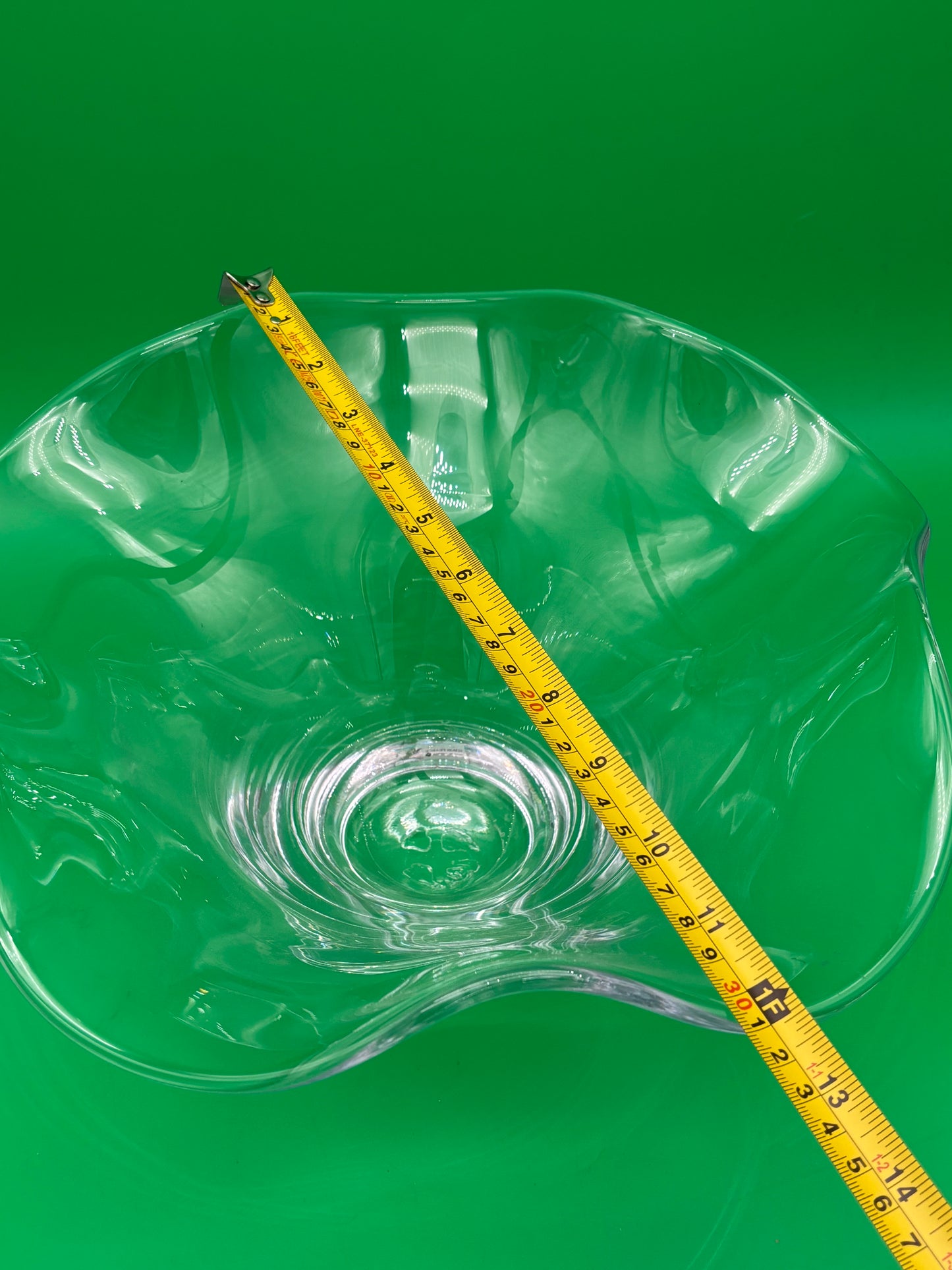 Simon Pearce Chelsea Large 12.5” Ruffled Rim Hand Blown Glass Bowl USA