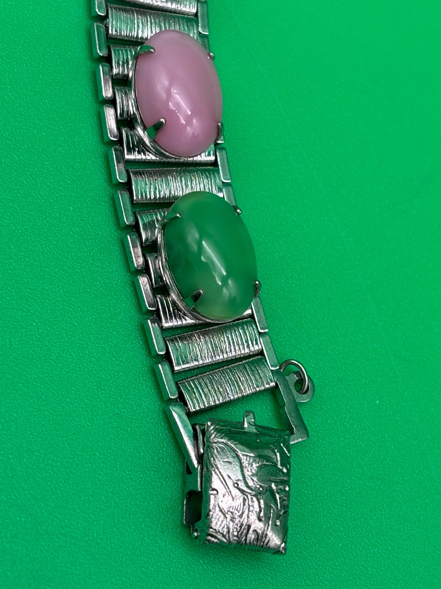 Vintage Sarah Coventry MCM Multi Color Glass Cabochon Panel Bracelet 7.5”