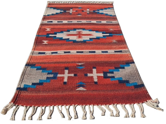 Rare Hand Knotted Vintage South American Kilim Kilm Wool Area Rug 3.3 x 1.10 Ft