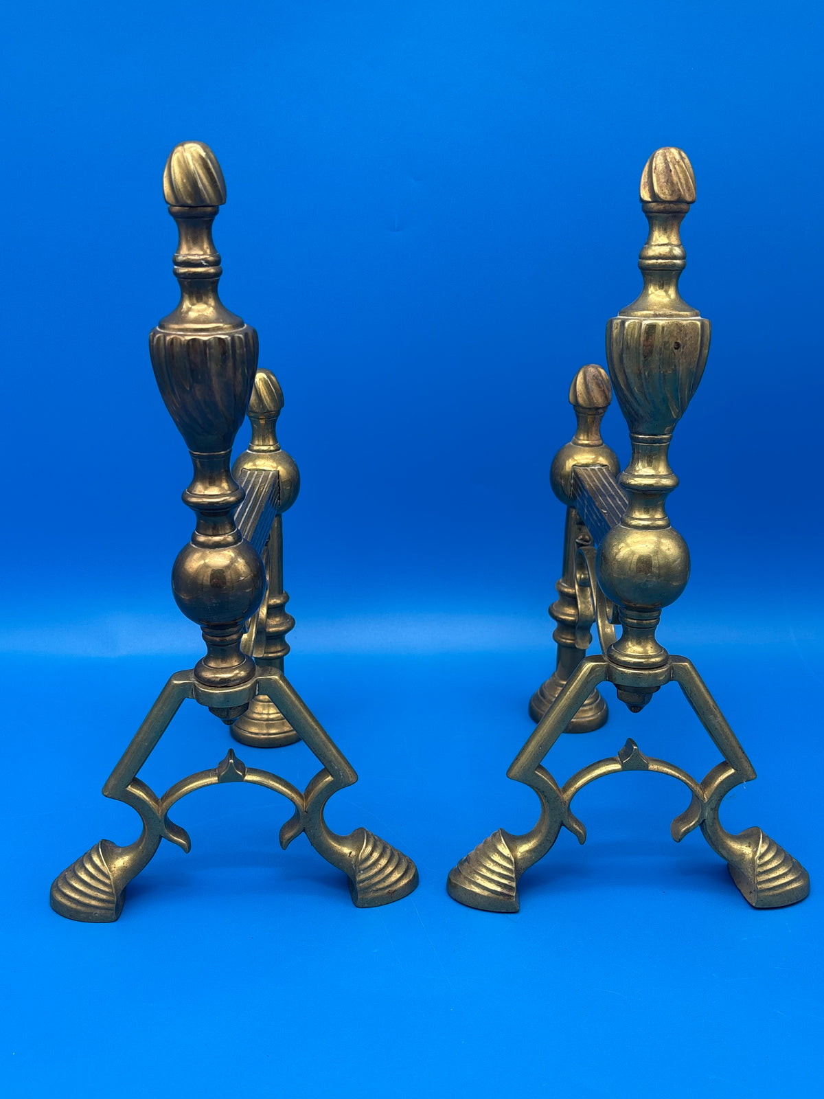 Vintage Brass Fireplace Andirons / Fire Dogs – Matching Pair