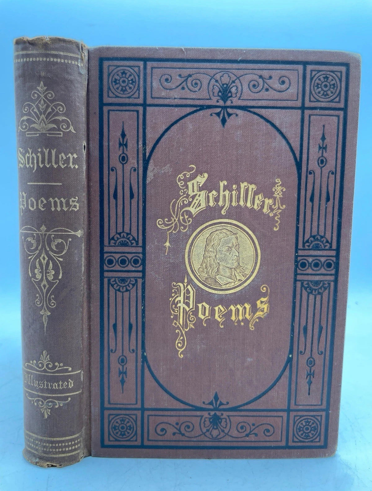 1879 Poems of Schiller Henry D Wireman Illustrated Antique Victorian Gilt Book