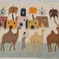 Rare Hand Knotted Vintage Bulgaria Pictorial Wool Kilim Area Rug Camel Village 4.3 x 2.6 Ft