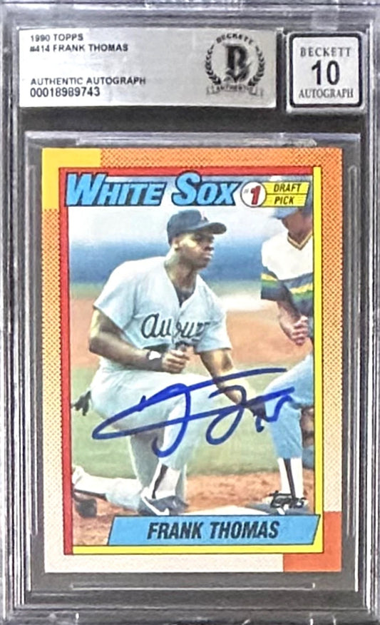 1990 Topps Frank Thomas Rookie #414 Auto Beckett Authentic Autograph 10 HOF RC