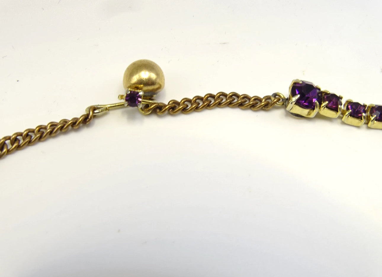 Vintage Purple Amethyst Rhinestone Crystal Costume Jewelry Necklace Art Deco Style