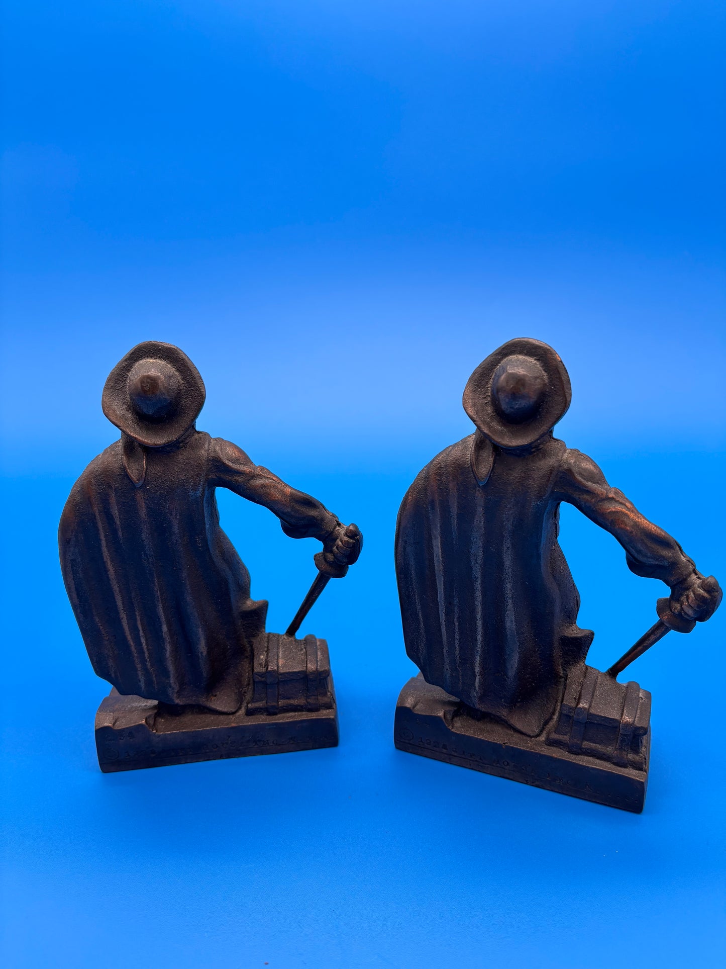 Pair of Antique Vtg 1928 Bronze finish Cast Iron Pirate Bookends Gift House NY
