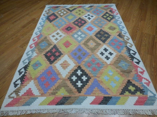 Turkish Oushak Rug, Flat Weave Oushak Rug, Handmade Bohemian Rug, 4x6