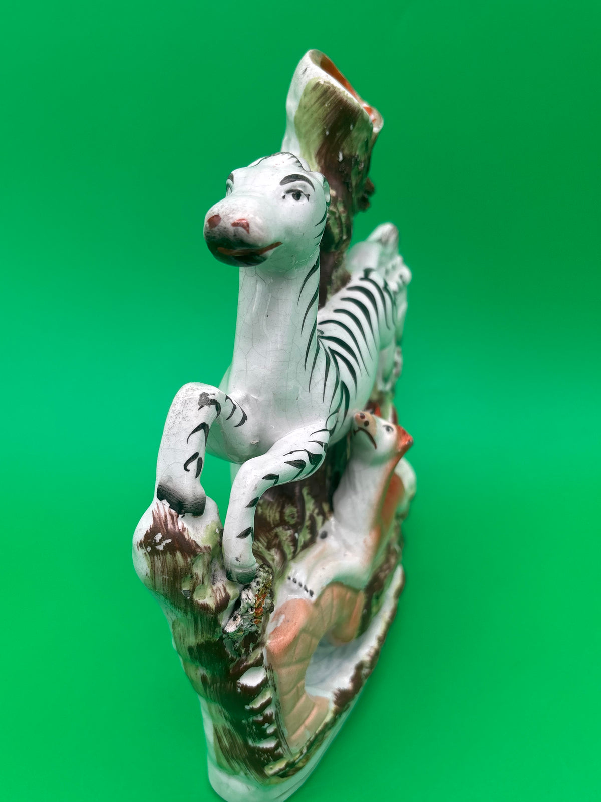 Antique Staffordshire Zebra Fox Spill Vase Victorian c1860 Pottery 8”