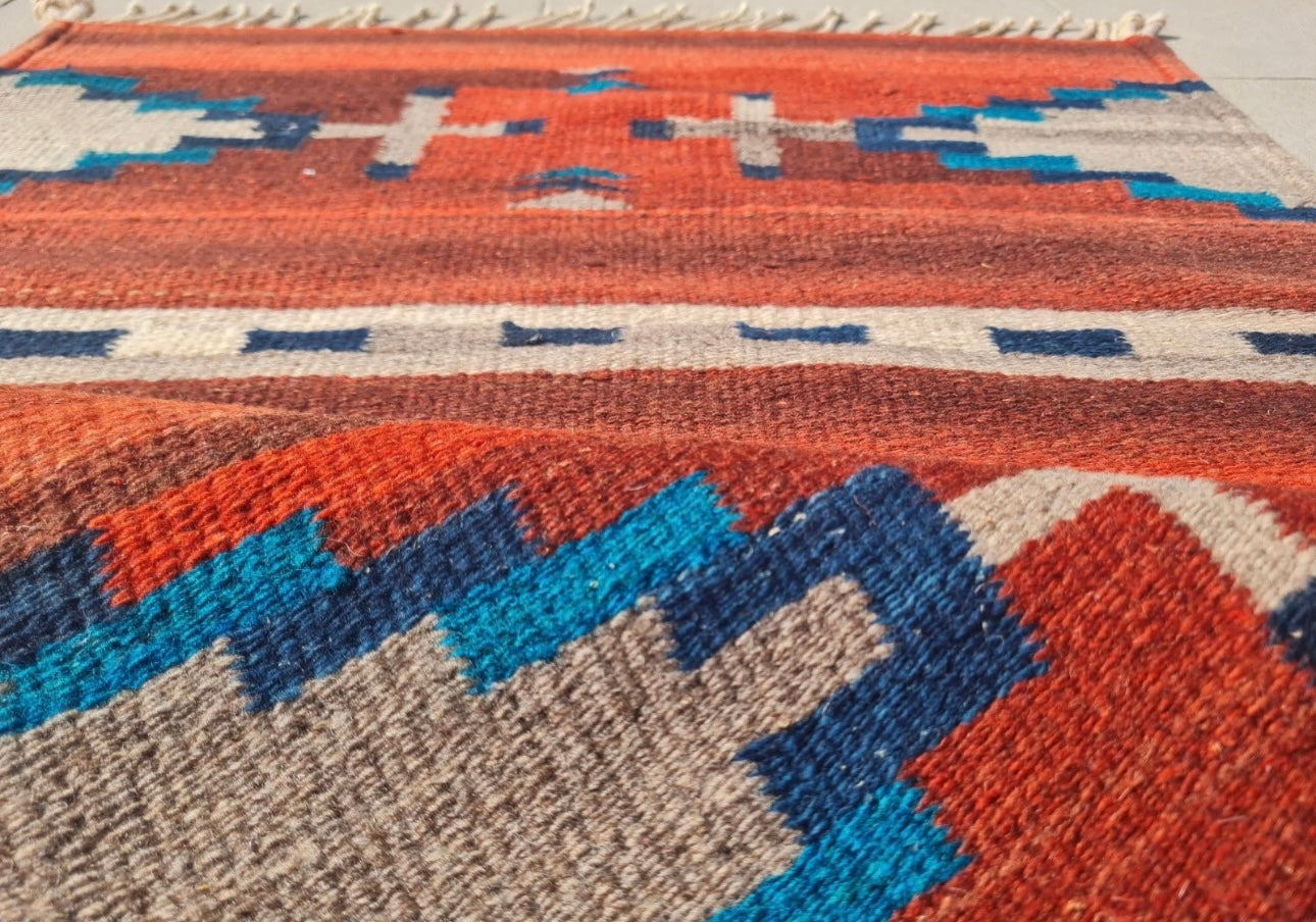 Rare Hand Knotted Vintage South American Kilim Kilm Wool Area Rug 3.3 x 1.10 Ft