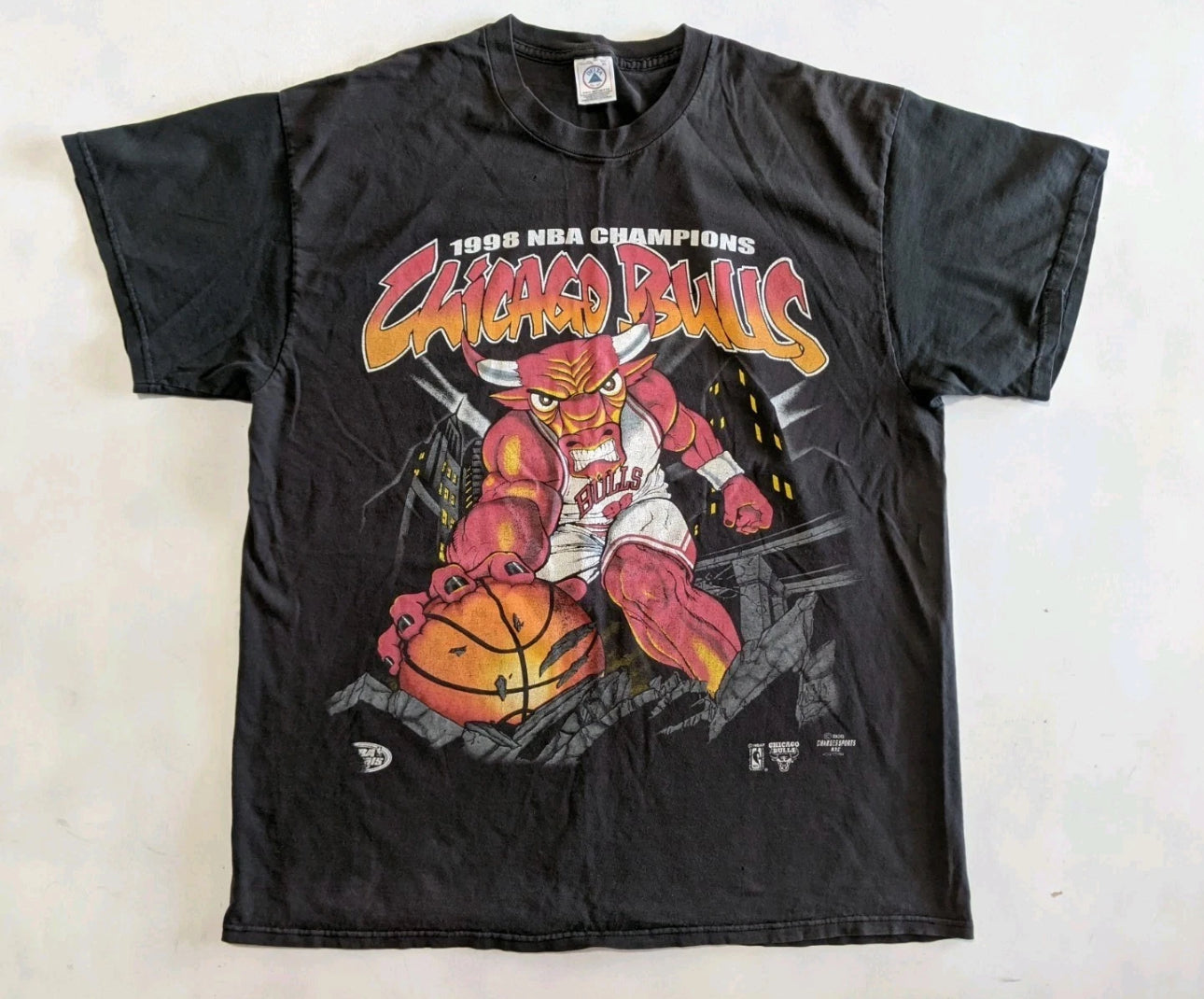 Vintage 1998 Chicago Bulls NBA Champions T Shirt XL Delta Pro Weight Benny The Bull Black