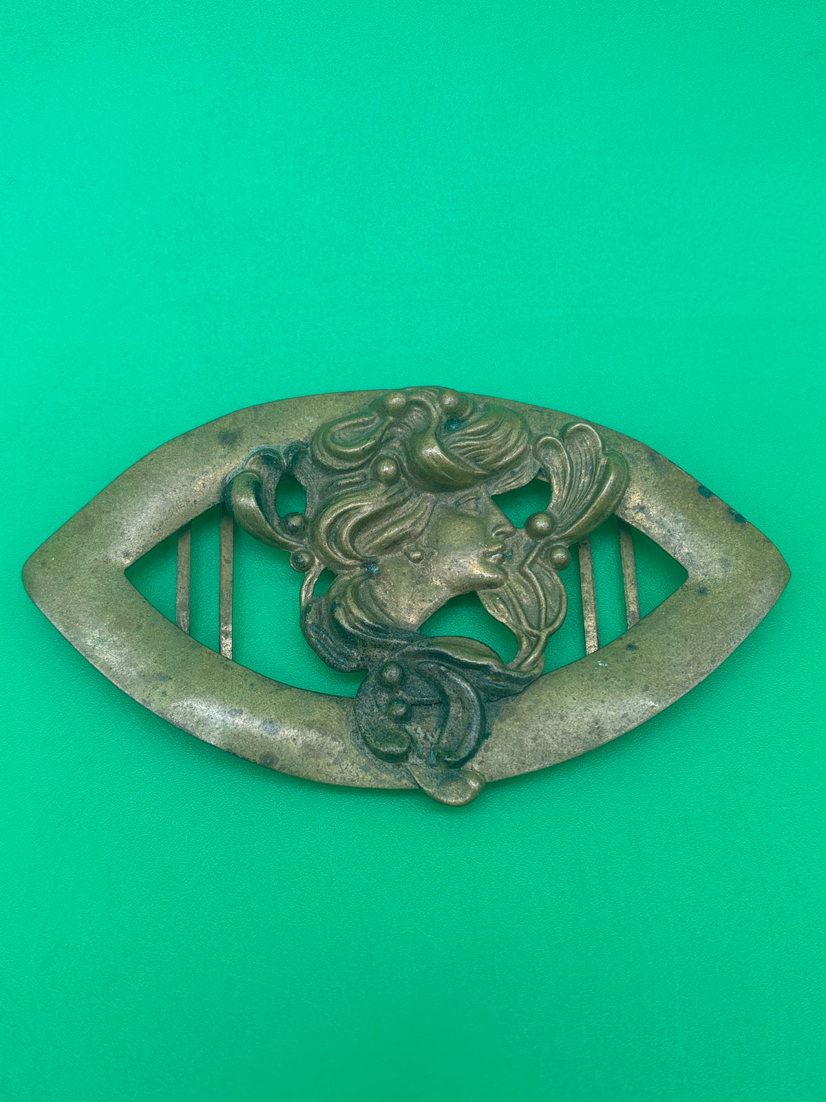 Antique Style Art Nouveau Brass Lady Profile Sash Belt Buckle Gibson Girl