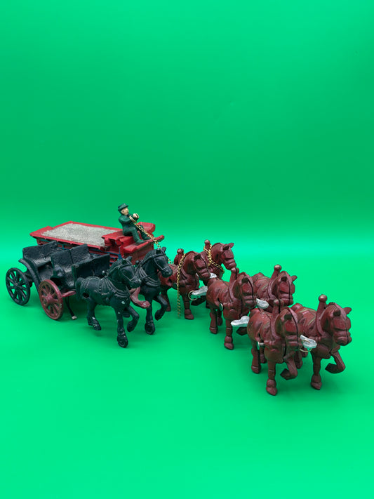 Vintage Cast Iron Horse-Drawn Wagon Toy Lot, Drivers & Carts, Early 20th Century Style