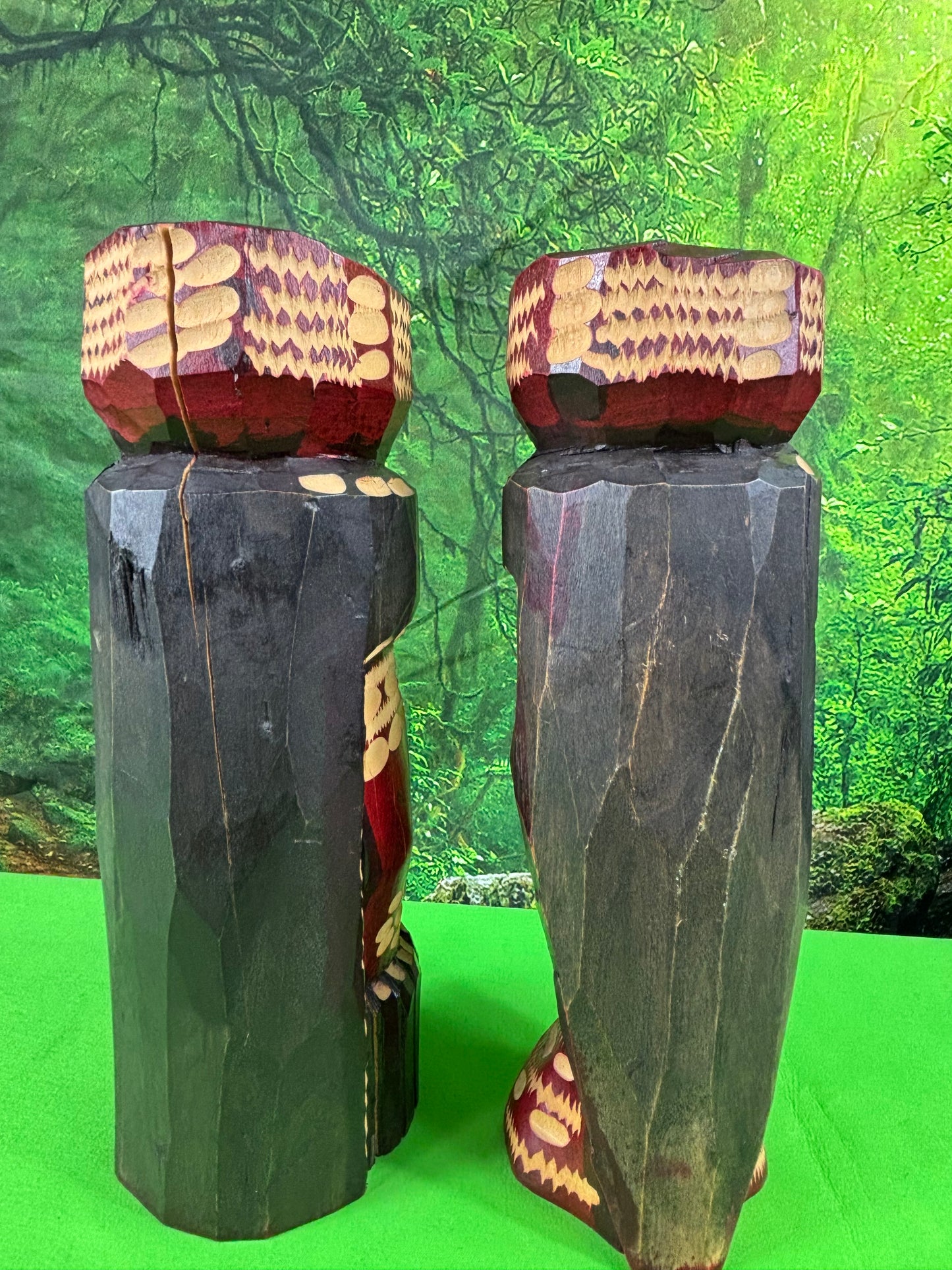 Genuine Hand Carved Jamaican Wooden Tiki Totem Head Figurines Tiki Décor Pair
