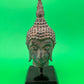 Vintage Thai Bronze Buddha Head Sculpture Flame Ushnisha Patina Wood Stand