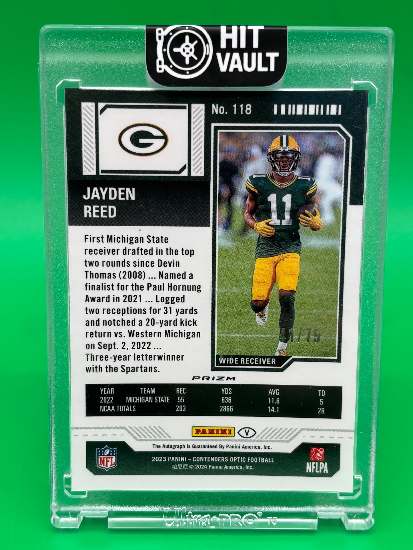 2023 Panini Contenders Optic Jayden Reed Rookie Ticket Auto Blue #41/75 On-Card