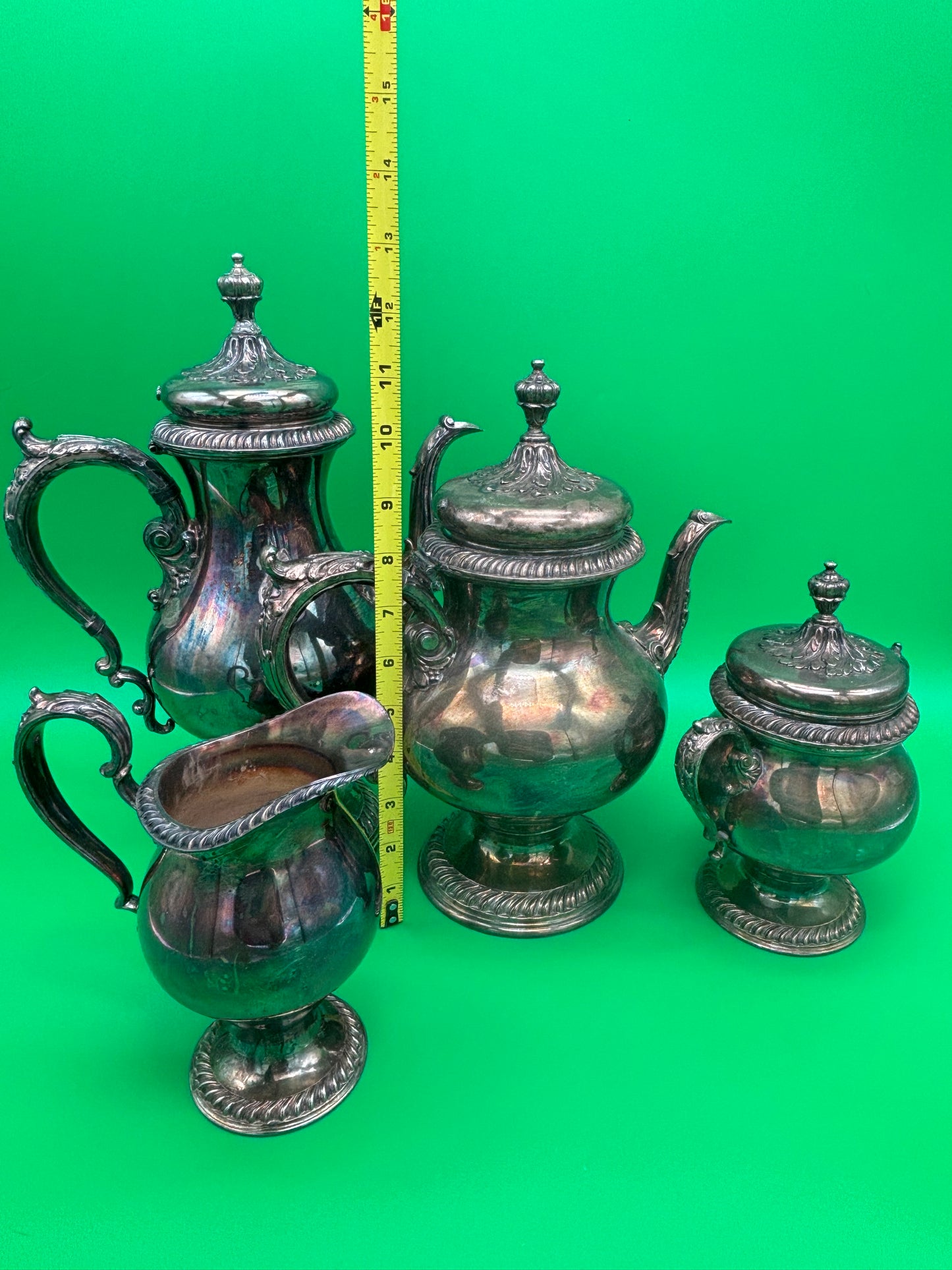 Vintage Silver Plate Tea & Coffee Set w/ Tray International Silver St James