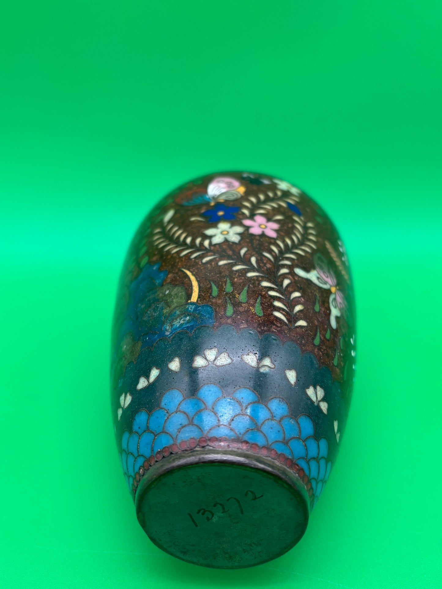 Antique Meiji Japanese Goldstone Cloisonne Butterfly Floral Vase 7 1/4”