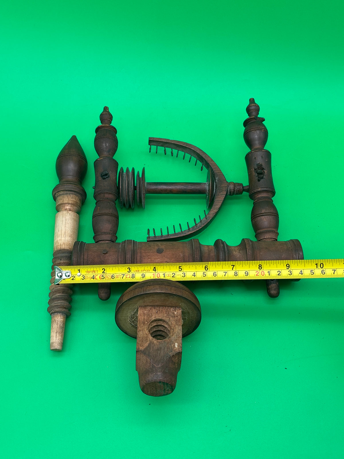 Antique Wooden Spinning Wheel Parts Flyer Bobbin Whorl Maidens Textile Tool Lot