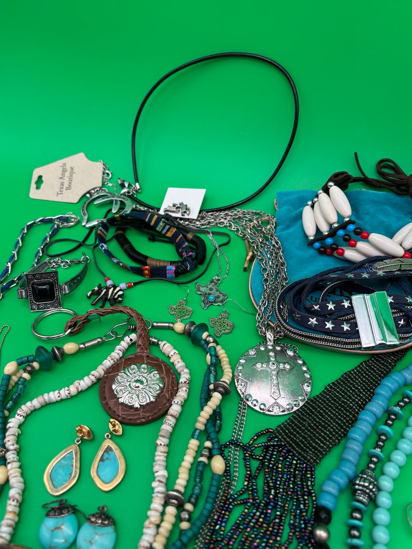 Large Boho Southwestern Jewelry Lot Turquoise Tribal Silver Tone Statement Necklaces Bracelets